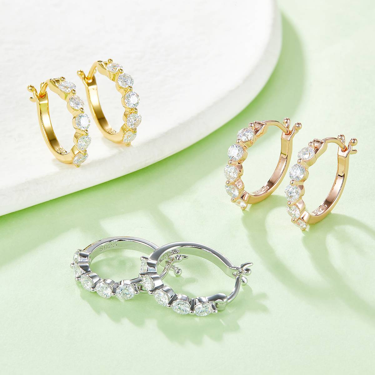 Single Row Half Earrings S925 Silver Moissanite D Grade 1 Carat